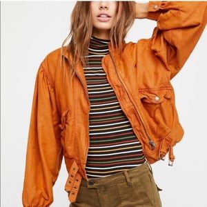 Orange Free People Bomber Jacket, Size S
